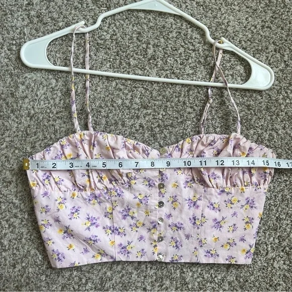 🦋 Zara Pink Floral Crop Top Summer Casual Medium Pastel - Picture 6 of 6